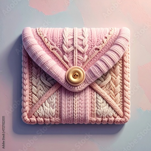 Knitted envelope bag, pastel pink