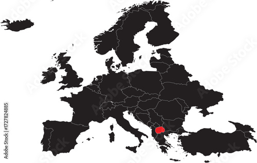 North Macedonia Highlighted on Europe Map