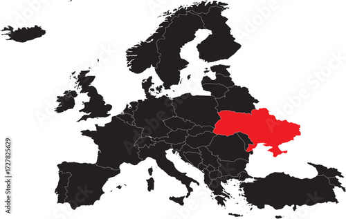 Ukraine Highlighted on Europe Map