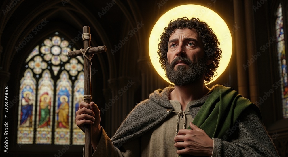 Naklejka premium Saint Andrew the First-Called: apostle mission, divine calling, holy disciple, sacred journey, spiritual guide, christian founder, faithful witness, heavenly patron, revered figure, sacred tradition.