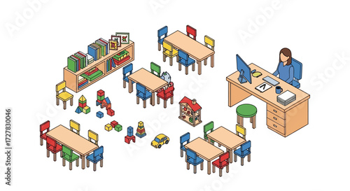 Bright and Cheerful Kindergarten Classroom Illustration for Education and Learning Concepts