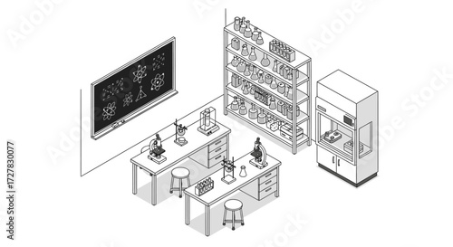 Science Lab Isometric Illustration Research Education and Technology
