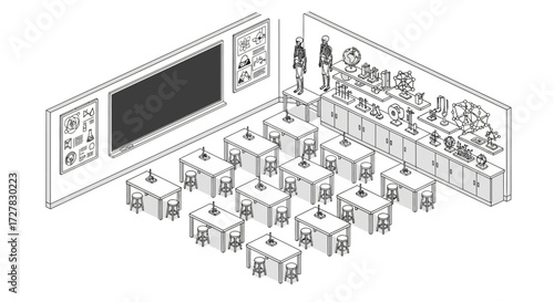 Isometric Classroom Illustration for Education Science and Back to School Projects