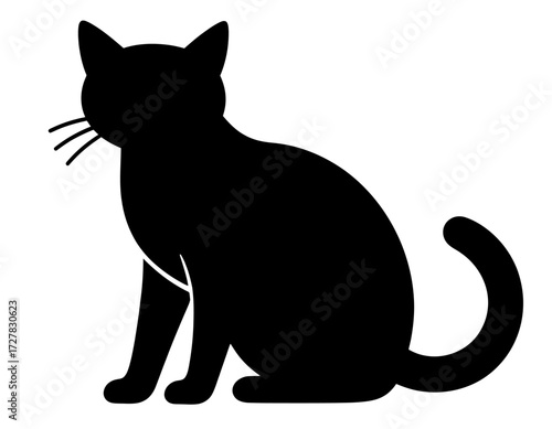 Black Silhouette Vector Icon of Cat