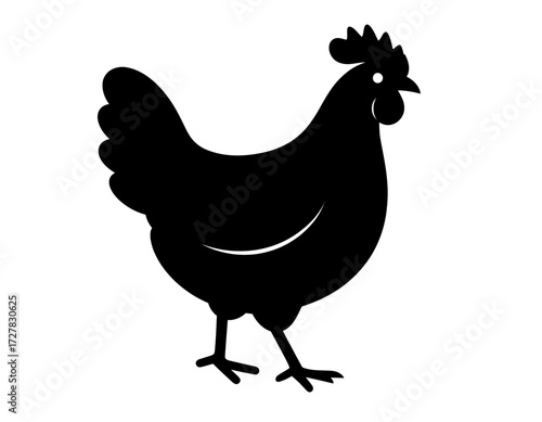 Black Silhouette Vector Icon of Chicken