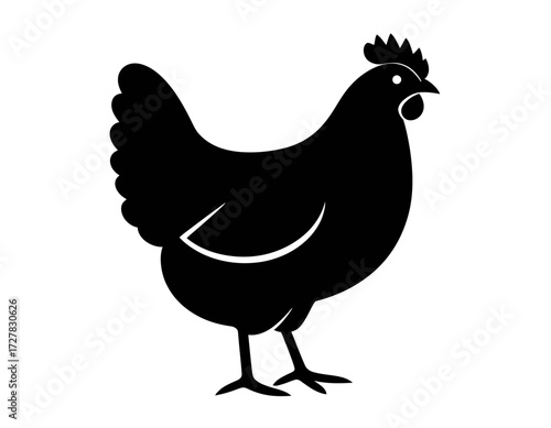 Black Silhouette Vector Icon of Chicken