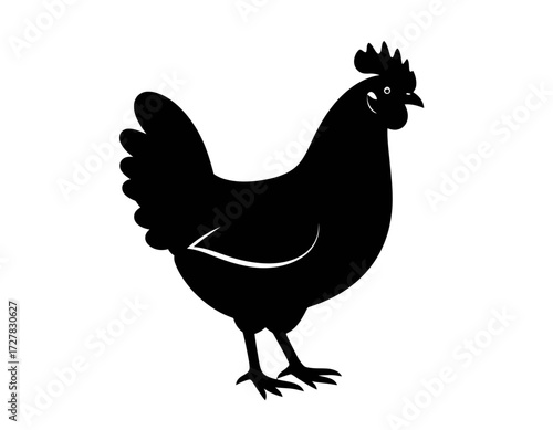 Black Silhouette Vector Icon of Chicken