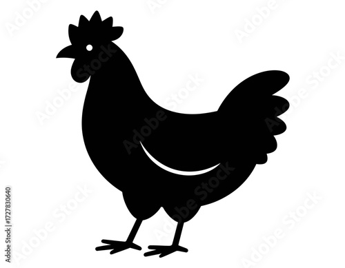Black Silhouette Vector Icon of Chicken