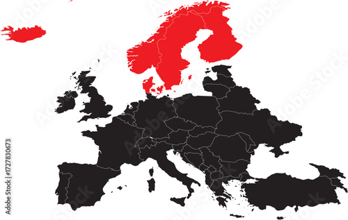  Nordic Countries Highlighted on Europe Map
