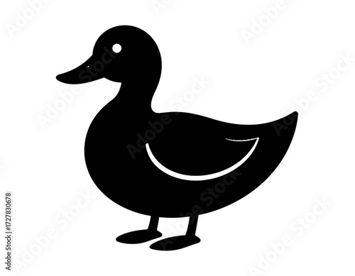 Black Silhouette Vector Icon of Duck