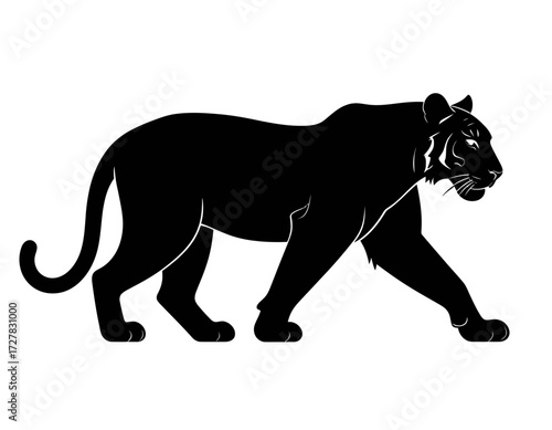 Black Silhouette Vector Icon of Tiger