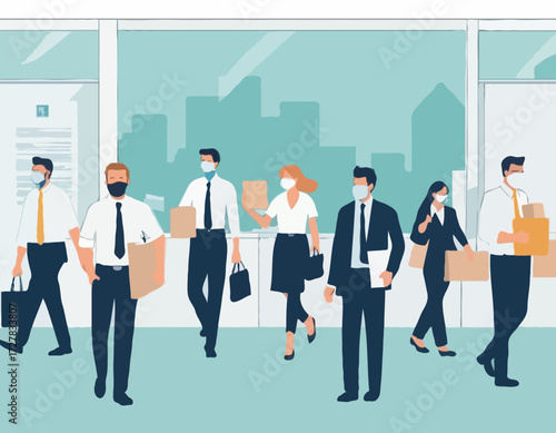 Office exodus, unemployment, economic crisis caused by Covid-19 pandemic, employees leaving the workplace
