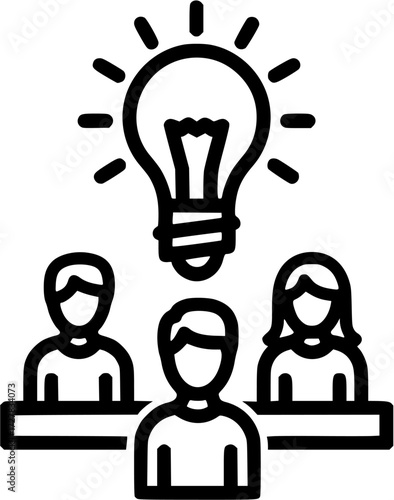 Team brainstorming session vector icon of people with lightbulb idea for creative collaboration work 95
