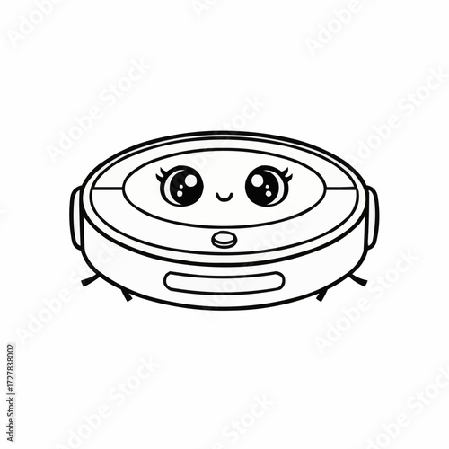 Cute kawaii robot vacuum cleaner vector illustration with happy face icon