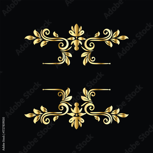 Vector golden vintage frame for design template. Elegant element for design in Eastern style, place for text. Floral golden border. Lace illustration for invitations and greeting cards.