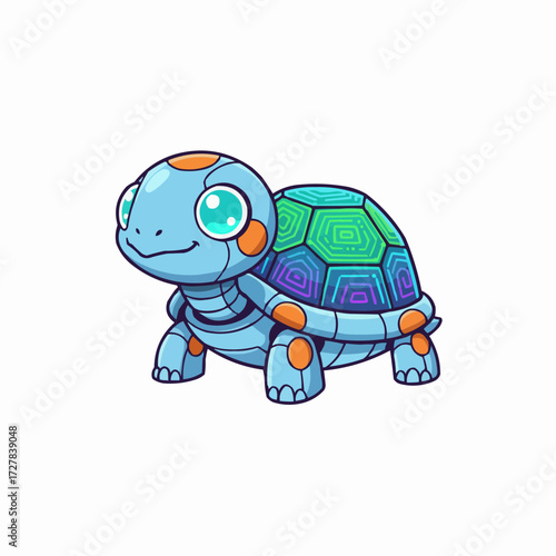 Cute cartoon robot turtle vector illustration adorable sci-fi pet character scalable graphic