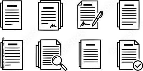 Set of contract document outline vector icons
