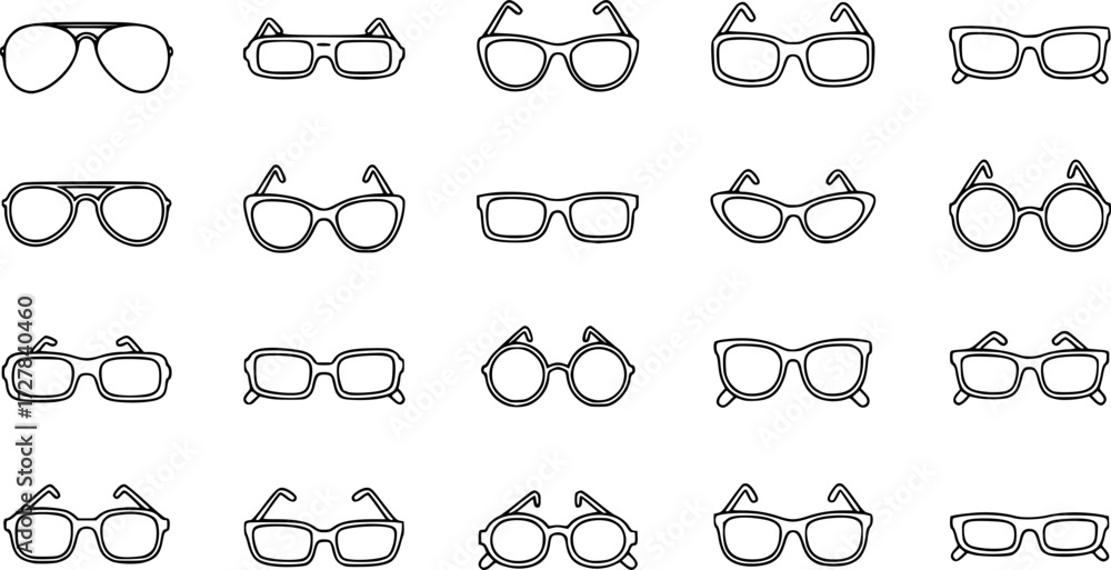 Fototapeta premium Set of eyeglasses outline vector icons