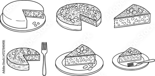 Set of kunafa dessert outline vector icons