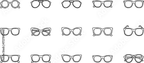 Set of eyeglasses outline vector icons
