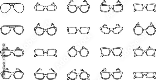 Set of eyeglasses outline vector icons