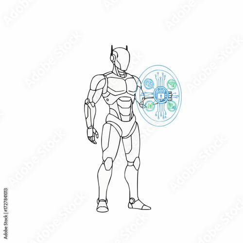 Futuristic cyborg android robot character design vector illustration