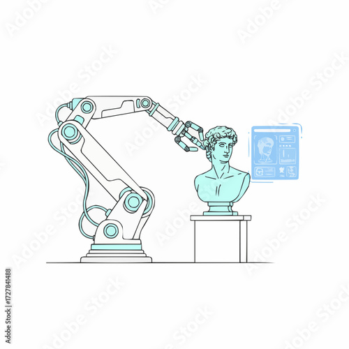 Robotic arm precision sculpting humanoid bust for futuristic art installation