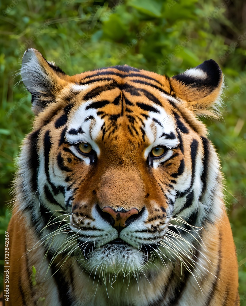 Fototapeta premium Realistic tiger portrait in natural habitat lighting