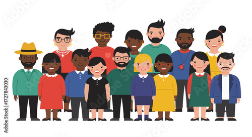 Diverse group of people standing together in unity, symbolizing community and togetherness in a vibrant illustration