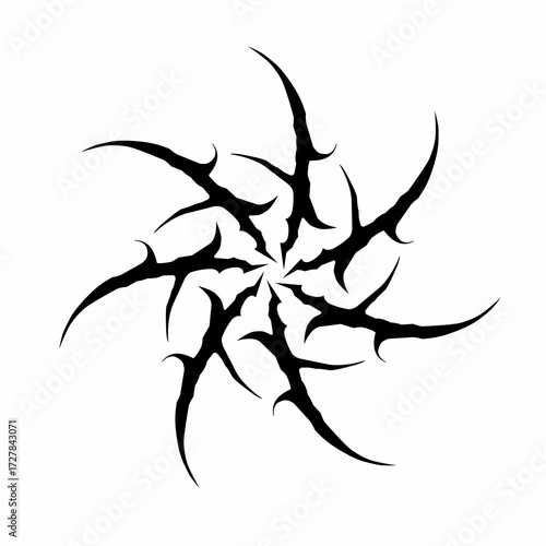 circular neo tribal thorn vector design, symmetry and sharp, cyber gothic dark wear element and tattoo ideas