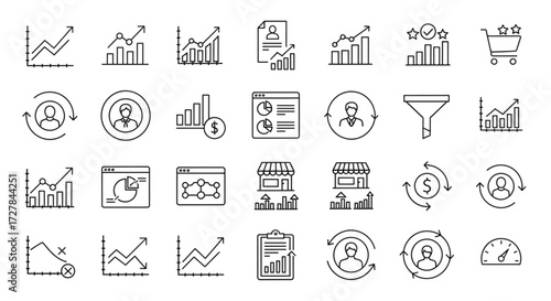 Business and Marketing Growth Icons Line Art Design for Financial and Commercial Concepts