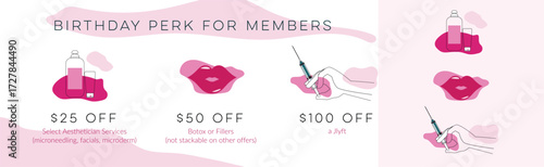 Botox injection icons. Botox injection illustrations set. Pink injection icons. Medicine. Beauty industry. Beauty industry. Botox injection infographic.