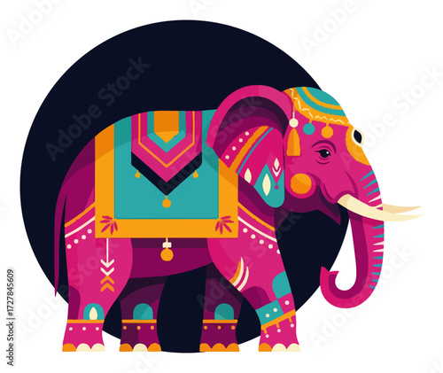 Decorated Pink Elephant for an Indian Festival Celebration