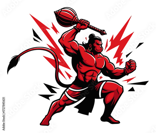 Mighty Hanuman The Hindu Monkey God with Gada Mace