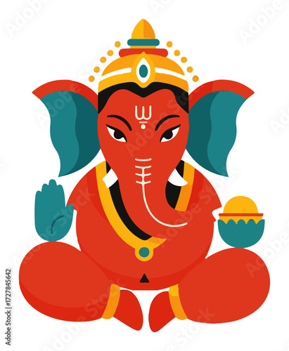 Colorful Lord Ganesha in a Flat Design Style