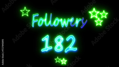  Neon 182 Hundred Followers Text motion graphic, video Future Glowing followers, 4k video..