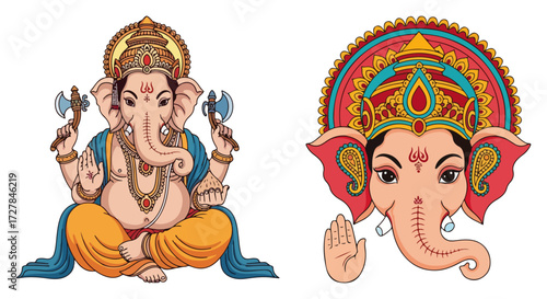 Collection of Hindu God Ganesha Vector Illustrations