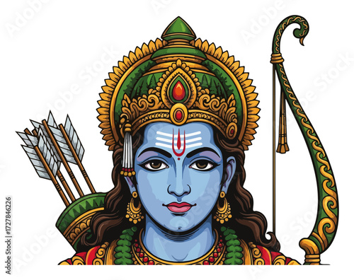 Detailed Portrait of Hindu God Lord Rama with a Bow