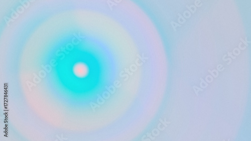 Abstract iridescent background with blurred circle shapes geometric pattern. Cyan blue, soft pink, lilac, peach orange colors gradient. Grainy noise, grunge texture. Lo-fi vintage retro 70s 80s design