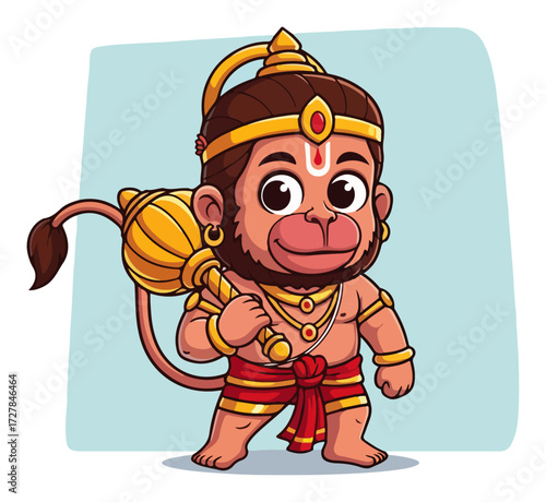 Cute Cartoon of the Mighty Hindu God Hanuman