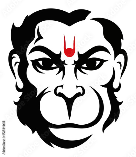 Stylized Lord Hanuman Face Silhouette Vector
