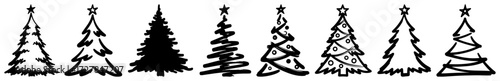 Set of Black and White Christmas Tree Icons