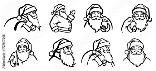 Santa Claus Character Line Art Illustrations Set