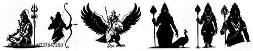 Silhouette Collection of Various Hindu Gods and Deities