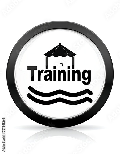 Black circular button with the word 