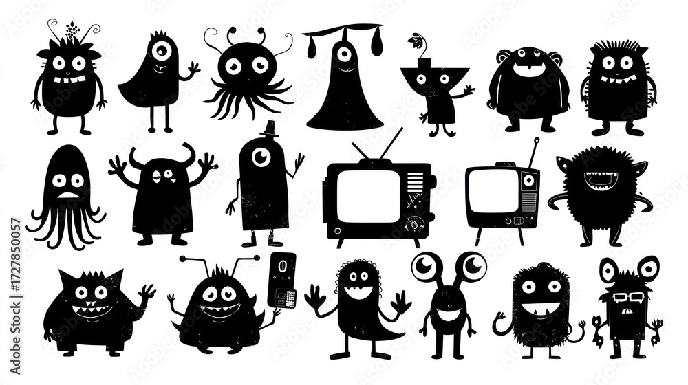 Obraz premium Black and white cartoon monsters