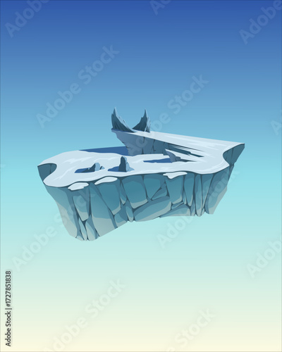 Vector illustration of a fantasy island covered in snow and some rocks