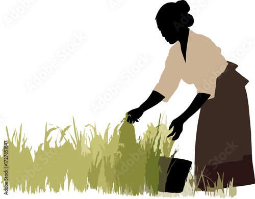 Silhouette of a woman farming