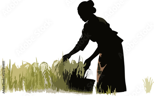 Silhouette of a woman farming