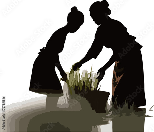 Silhouette of a woman farming